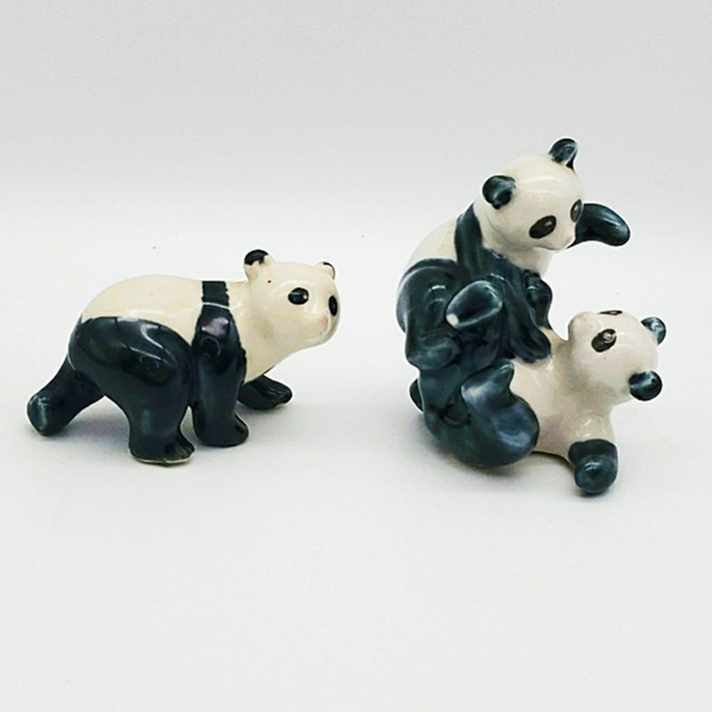 2 Panda Cubs China Figurines Wrestling Walking VTG
